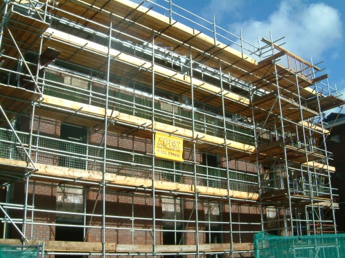 Access scaffolding erected to office buildings in Preston, Lancashire