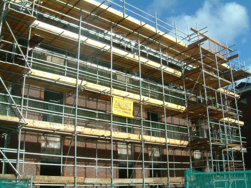 Access scaffolding erected to office buildings in Preston, Lancashire